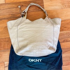 DKNY Oversized Beige Leather Tote Bag